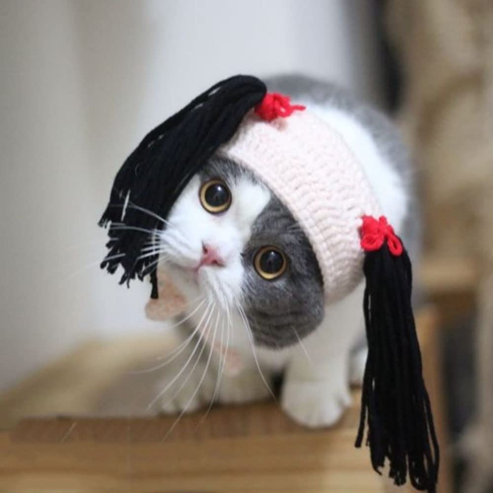 Amazon | ペットの猫のダブル ポニーテールの三つ編みの帽子は、休日の